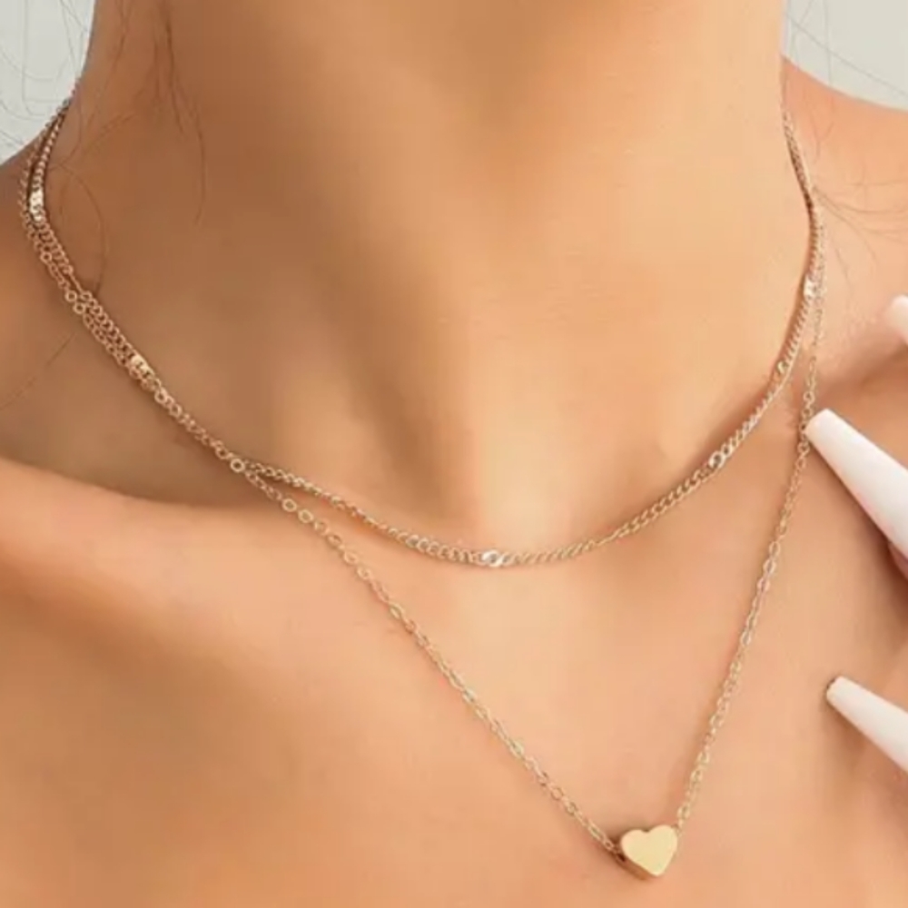 Double layered gold heart necklace